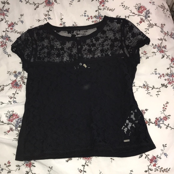 Abercrombie Navy Blue Mesh & Lace Top - Picture 1 of 1